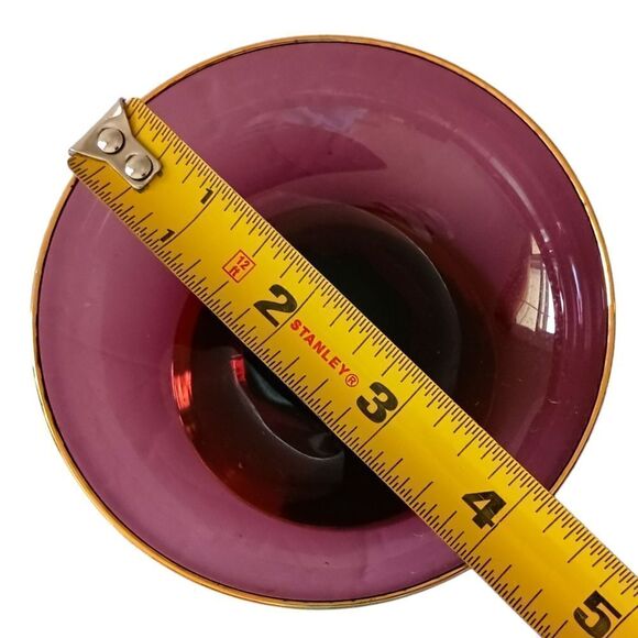 Ardalt Covered Dish Italy Gold Floral Amethyst Glass Gold Handpainted Vintage. - Picture 3 of 16